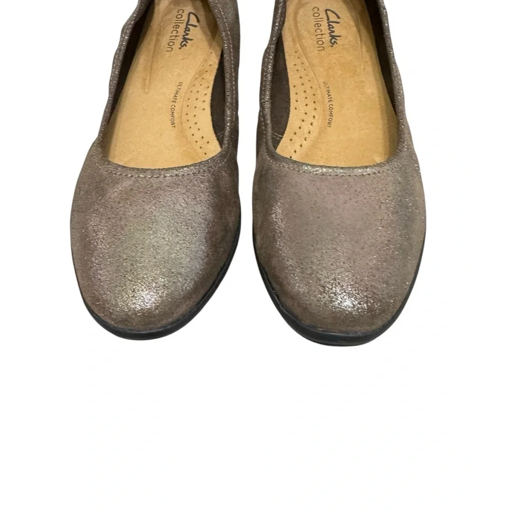 Clarks Collection‎ Flexible Slir-On Flats - Jenette Lase Pewter Suede,  Sz 9